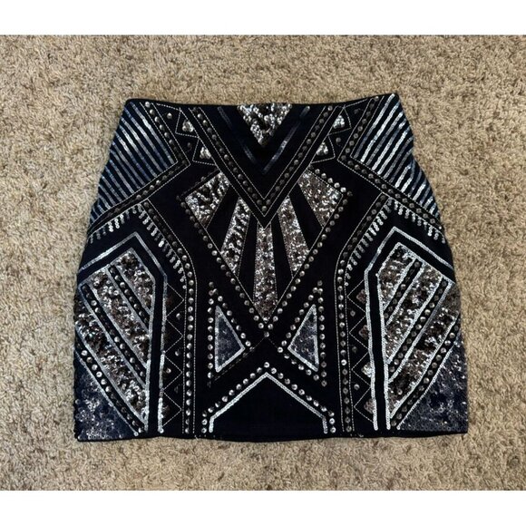 EXPRESS ZARA Sequin Tweed Mini Skirt Bodycon Partywear Stretch Career Sz XS READ - Picture 11 of 14